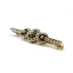 Broche barrette or jaune et argent diamants