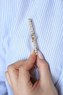 Broche Barrette Or jaune, Platine Diamant, Perle