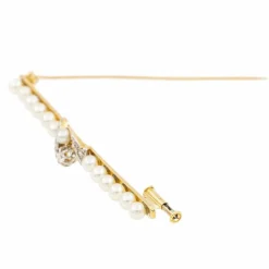 Broche Barrette Or jaune, Platine Diamant, Perle