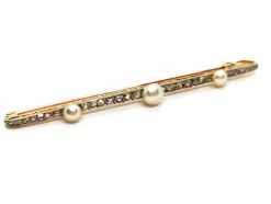 Broche Barrette Or jaune, Platine Diamant, Perle