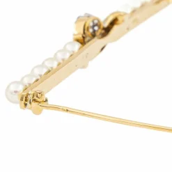 Broche Barrette Or jaune, Platine Diamant, Perle