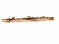 Broche Barrette Or jaune, Platine Diamant, Perle