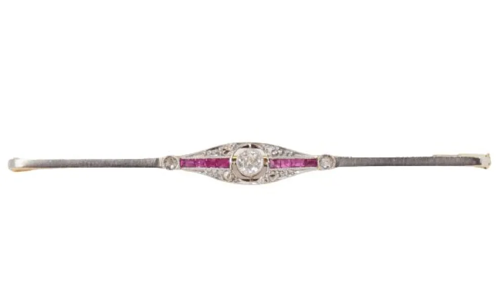 Broche barrette Or Rubis et Diamants