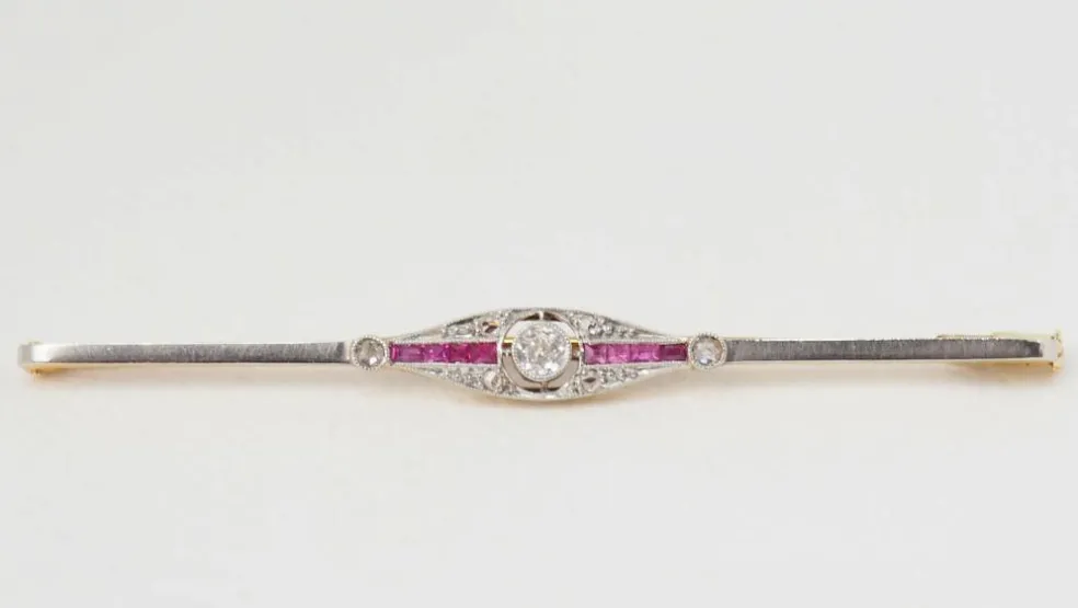 Broche barrette Or Rubis et Diamants