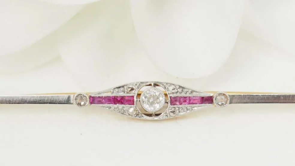 Broche barrette Or Rubis et Diamants