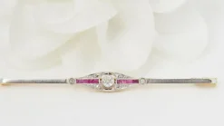 Broche barrette Or Rubis et Diamants