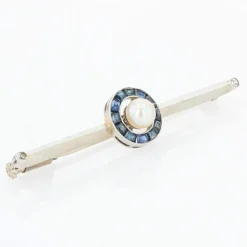 Broche barrette perle et saphirs calibrés