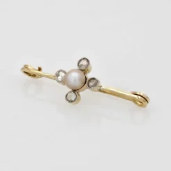 Broche barrette perle fines et diamants taillés en rose