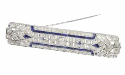 Broche barrette platine diamant et saphir