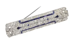 Broche barrette platine diamant et saphir