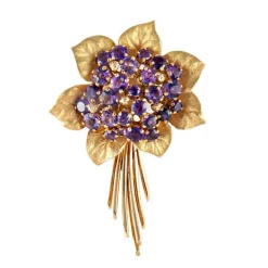 Broche Bouquet de Fleurs, Améthystes, Or Jaune