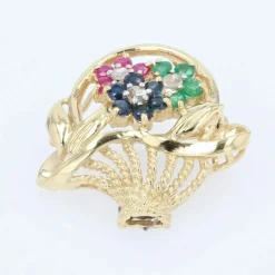 Broche bouquet or jaune saphirs rubis émeraudes