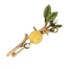 Broche branche de citronnier émail et perles fines