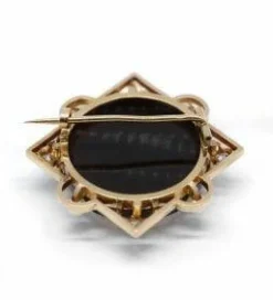 Broche Camée - Or jaune, diamants et perles