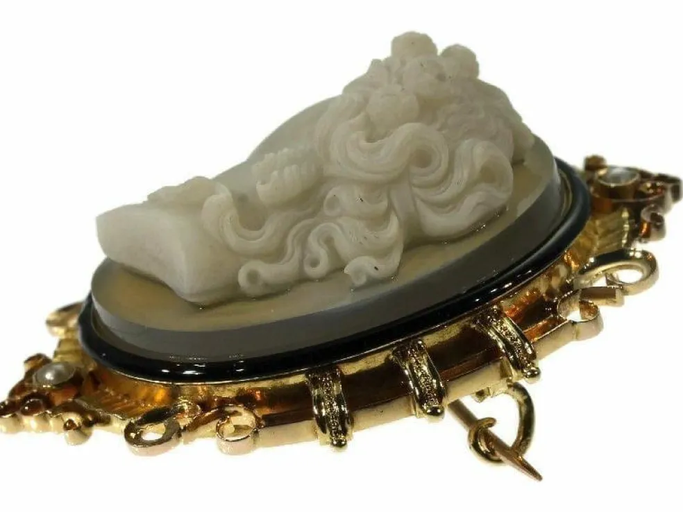 Broche camée, monture émaillée