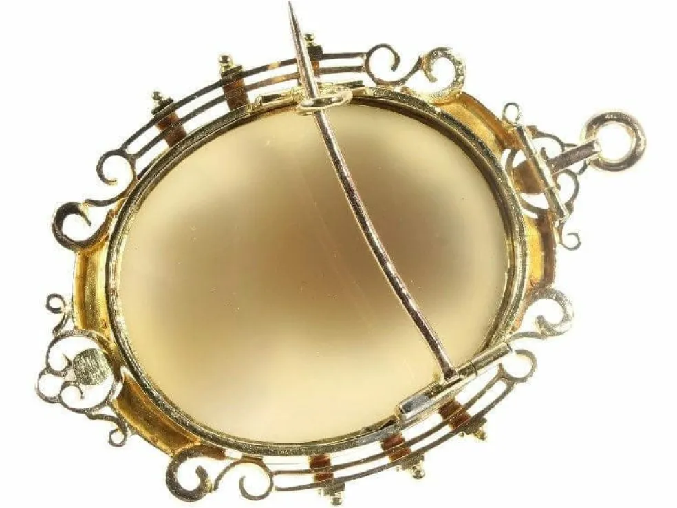 Broche camée, monture émaillée