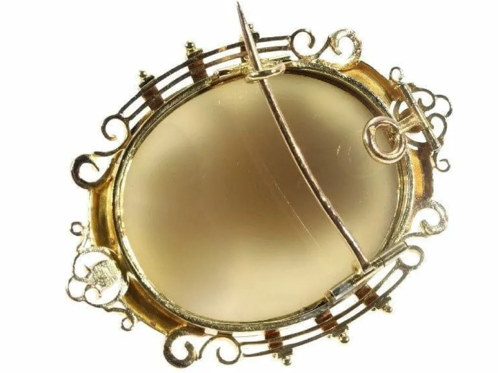 Broche camée, monture émaillée