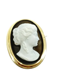 Broche camée or rose et agate