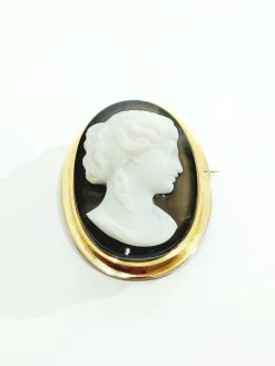 Broche camée or rose et agate