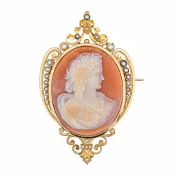 Broche Camée Or rose Perle, Agate