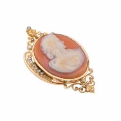 Broche Camée Or rose Perle, Agate