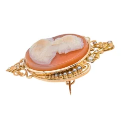 Broche Camée Or rose Perle, Agate