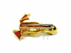 Broche Canard or jaune, corail, saphirs