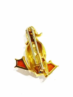 Broche Canard or jaune, corail, saphirs