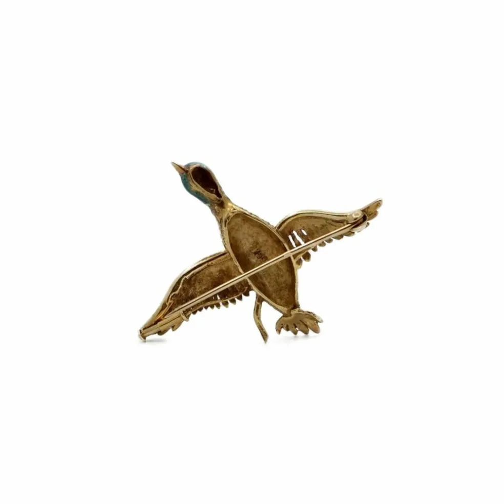 Broche canard Or jaune Email Diamant