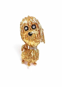 Broche chien or et diamants