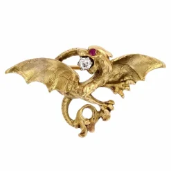 Broche Chimère ancienne diamant et rubis
