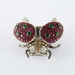 Broche "Coccinelle" Or Blanc, Rubis, Tsavorites & Diamants
