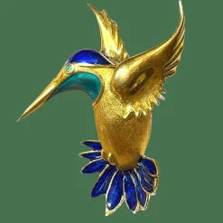 Broche Colibri Naturaliste or jaune