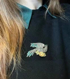 Broche colombe avec micro perles et turquoise