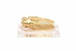 Broche contemporaine en or jaune et blanc 18 carats sertie de diamants