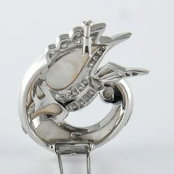 Broche Cygne Or Gris Nacre Diamants Pièce Unique