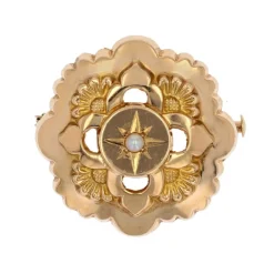 Broche de col or jaune perle
