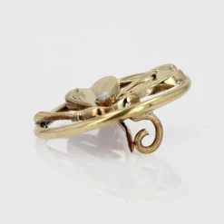 Broche de col or jaune trèfle perle
