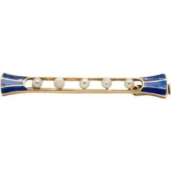 Broche Demi-Perles Email Bleu Or