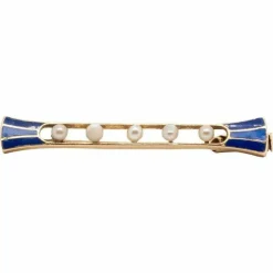 Broche Demi-Perles Email Bleu Or