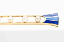 Broche Demi-Perles Email Bleu Or