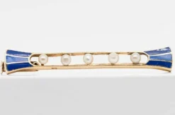 Broche Demi-Perles Email Bleu Or