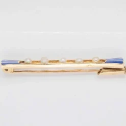 Broche Demi-Perles Email Bleu Or