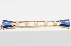 Broche Demi-Perles Email Bleu Or