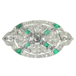 Broche diamant et émeraude