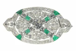 Broche diamant et émeraude