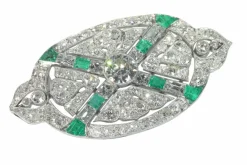 Broche diamant et émeraude