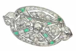 Broche diamant et émeraude
