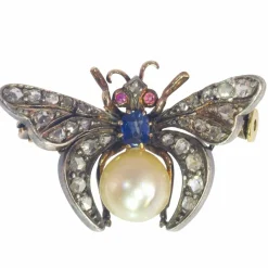 Broche diamant et perle