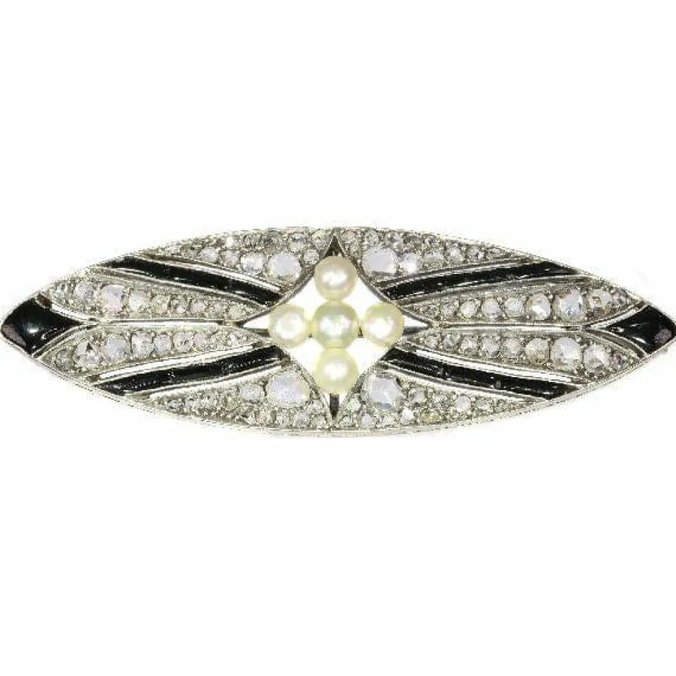 Broche diamant onyx et perle